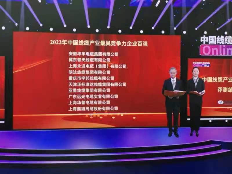 安徽華宇電纜集團有限公司連續七年入選“中國線纜產業最具競爭力企業百強”
